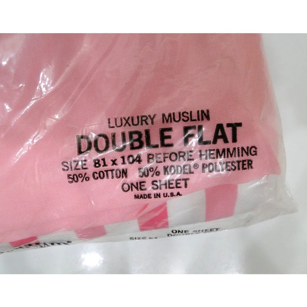 Vintage Springmaid Marvelaire Pink White Striped Double Flat Sheet New USA Made